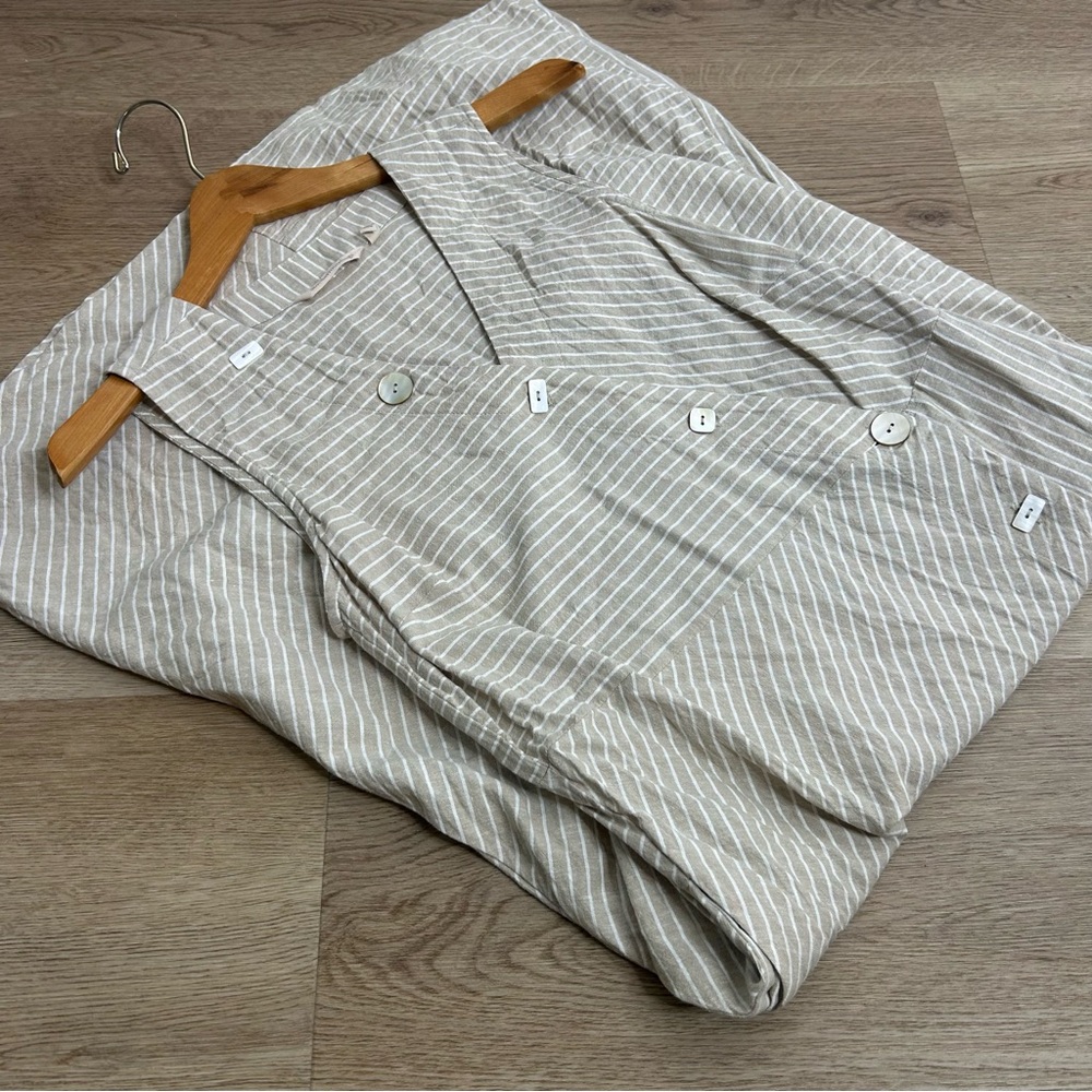 Soft Surroundings Hemp Cotton Neutral Striped Button Down Tank Midi Dress